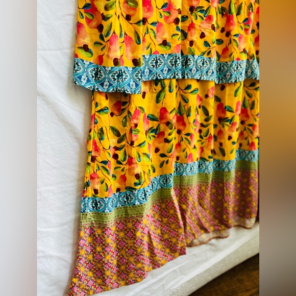 FARM RIO 🍌 Anthropologie Tropical Anjou Cashew Yellow Layered Maxi Dress NWT - Picture 15 of 17
